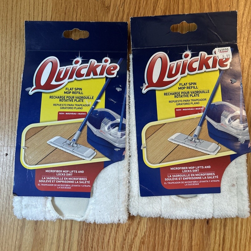 (2) NEW QUICKIE FLAT SPIN‎ MOP REFILL PAD HEAD FLOOR CLEANING MICROFIBER 2052225